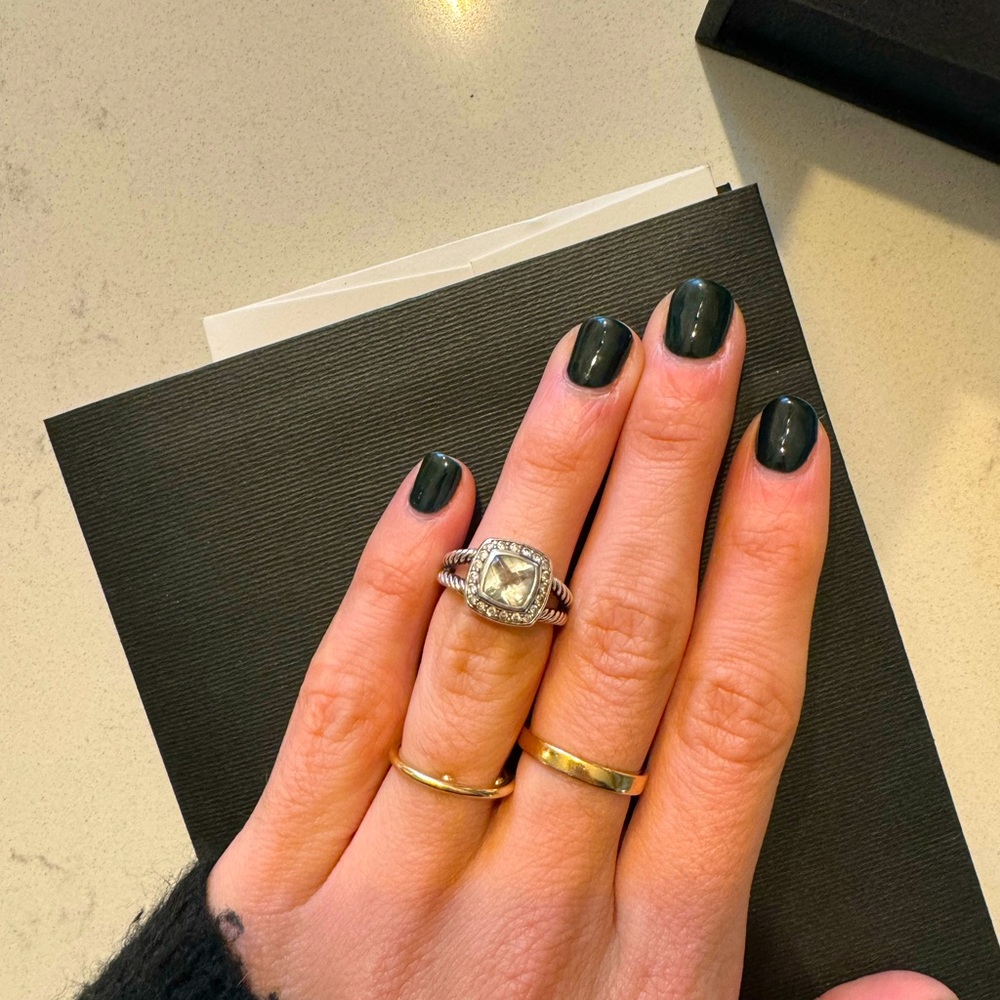 David Yurman Silver Cable Ring with Square Center Stone